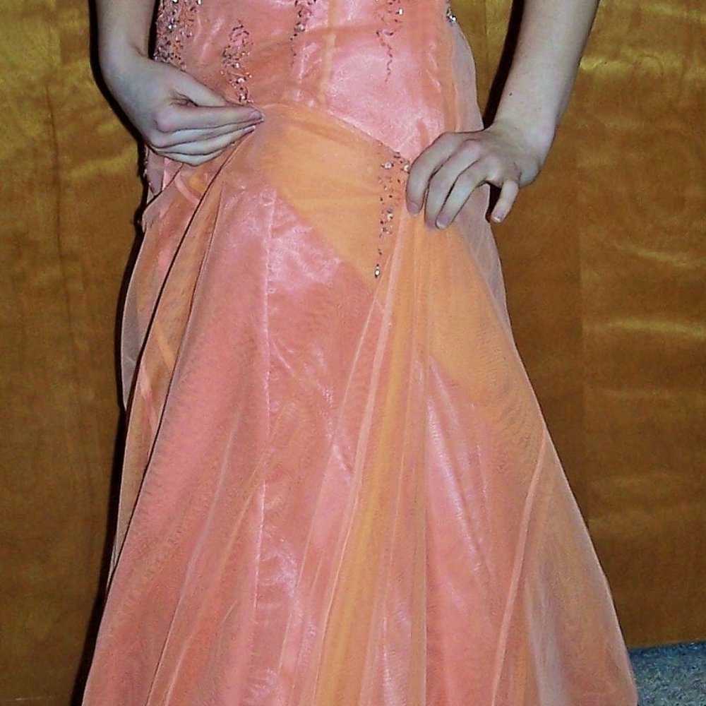 Peach Orange prom gown by Beads sz 4